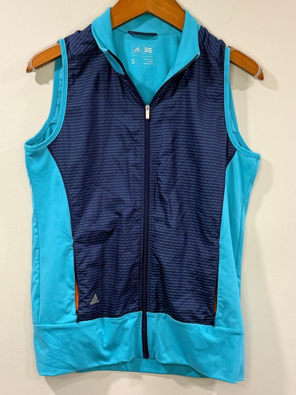 adidas Golf Womens Navy and Aqua Zip-Front Sleeveless Vest Size S
